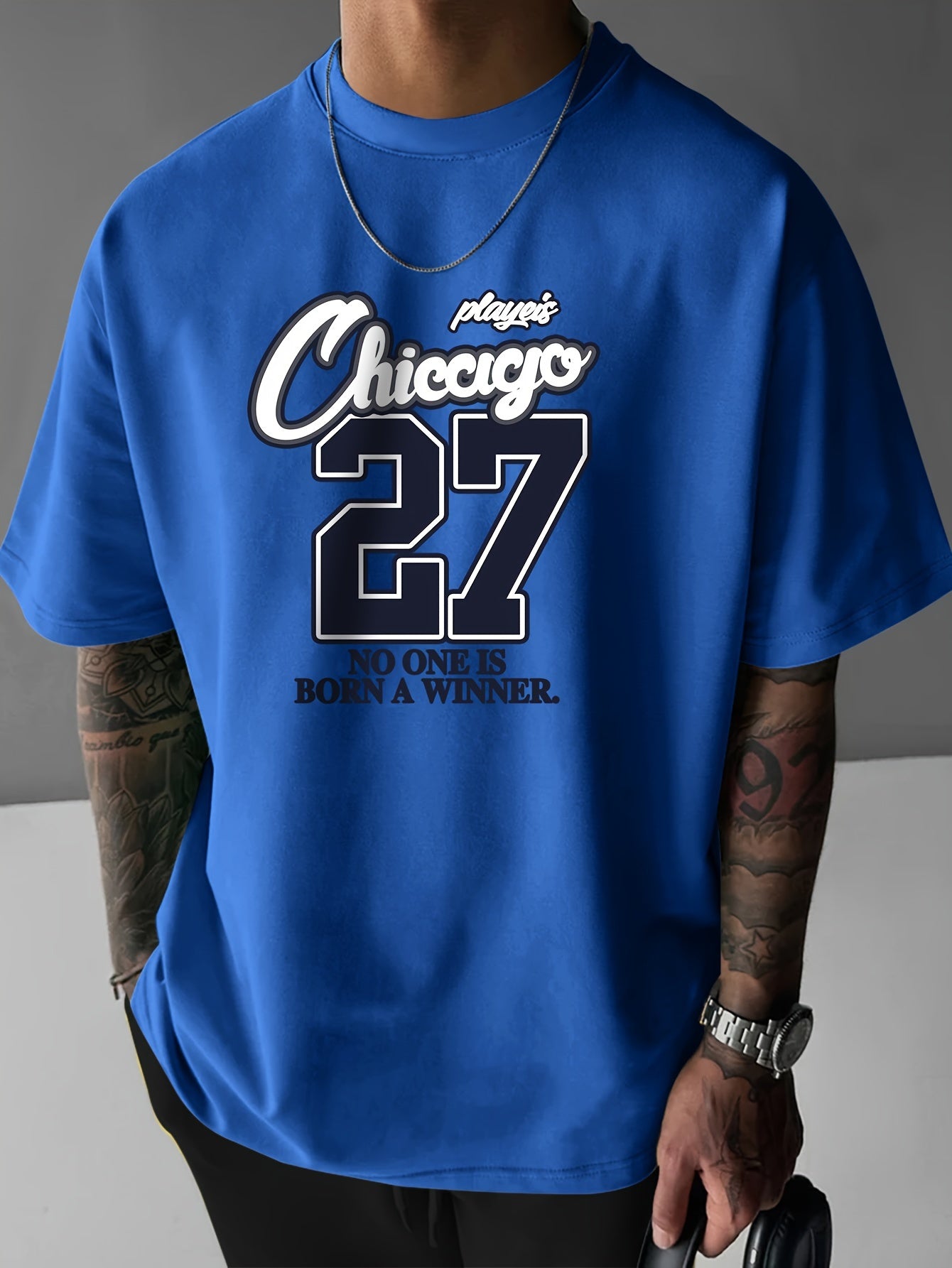 CHICAGO 27 Print, Men's Short Sleeve Round Collar Street Style T-shirt For Summer & Spring