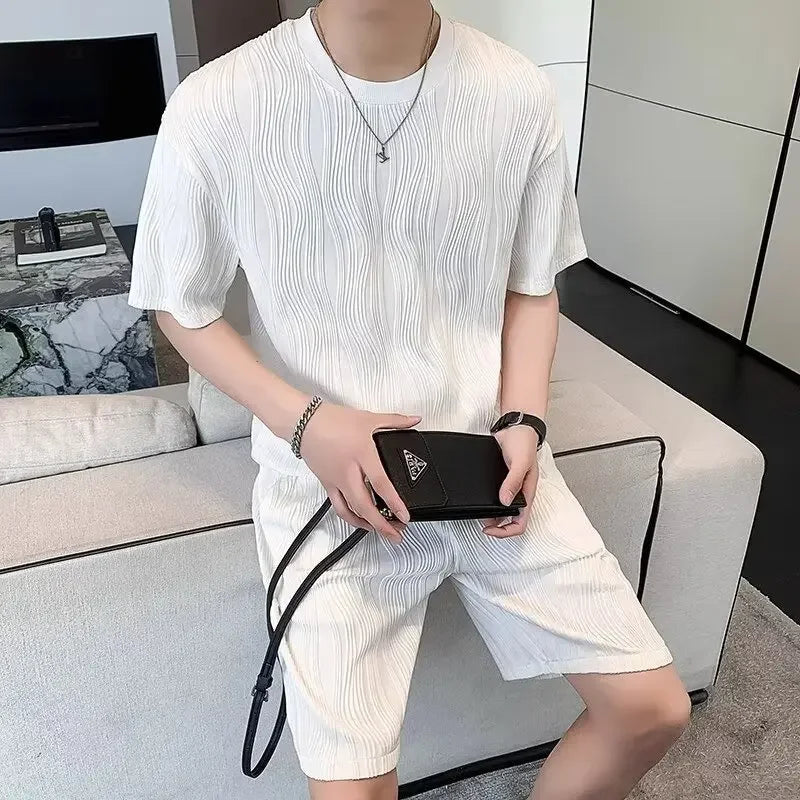 Men's Ice Silk Sports Suit Short Sleeve Oversized Summer Thin Style