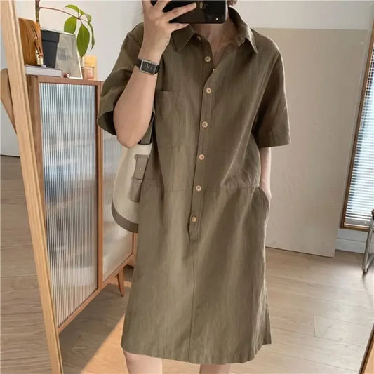 2024 New Style Cotton Linen Women's Simple Elegant Straight-leg Lapel Pullover