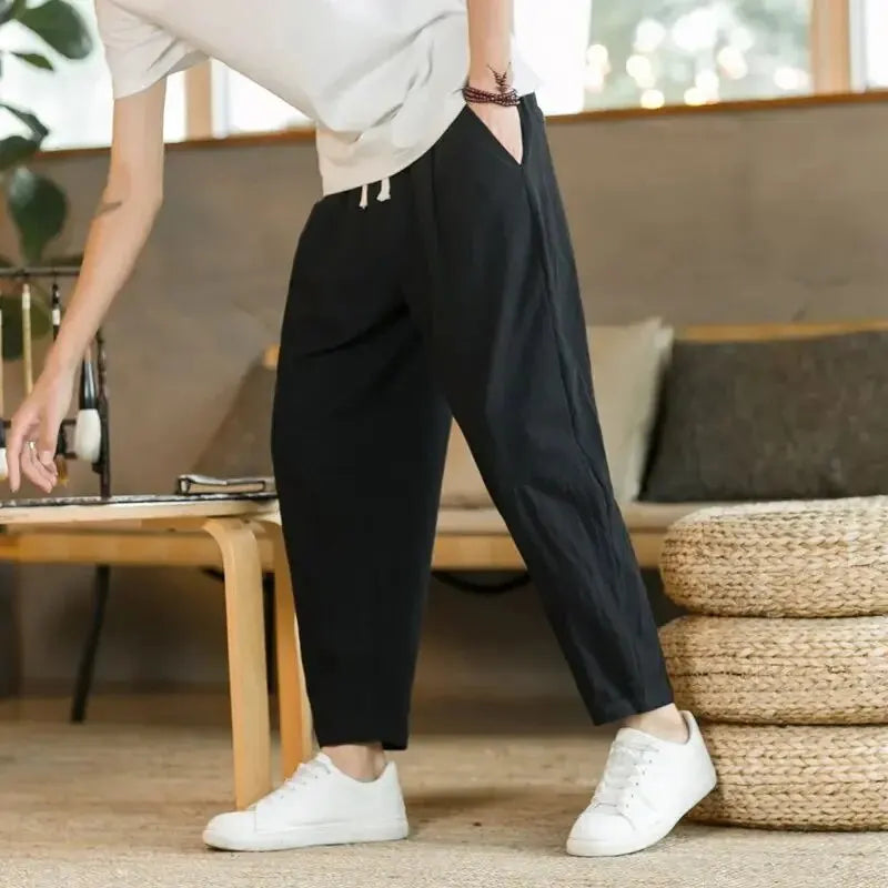 Cropped Pants Chinese Style Summer Thin Cotton Linen Trousers