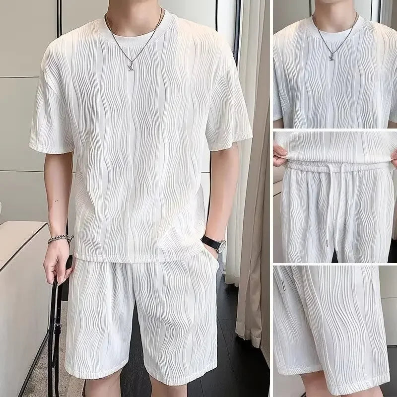 Men's Ice Silk Sports Suit Short Sleeve Oversized Summer Thin Style