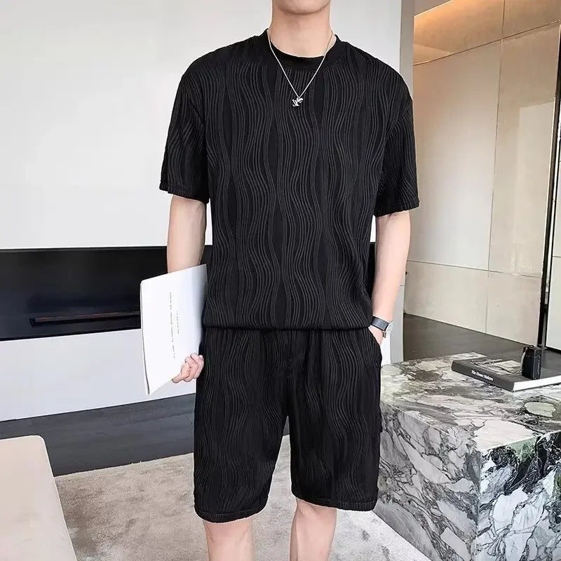 Men's Ice Silk Sports Suit Short Sleeve Oversized Summer Thin Style