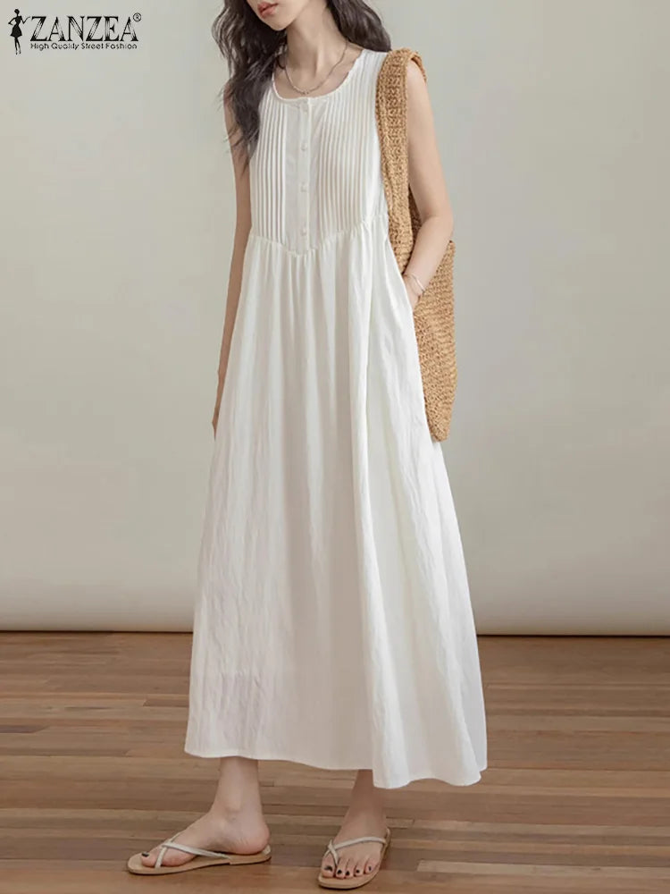 ZANZEA 2024 Summer Holiday Long Dress Solid Sleeveless Dresse