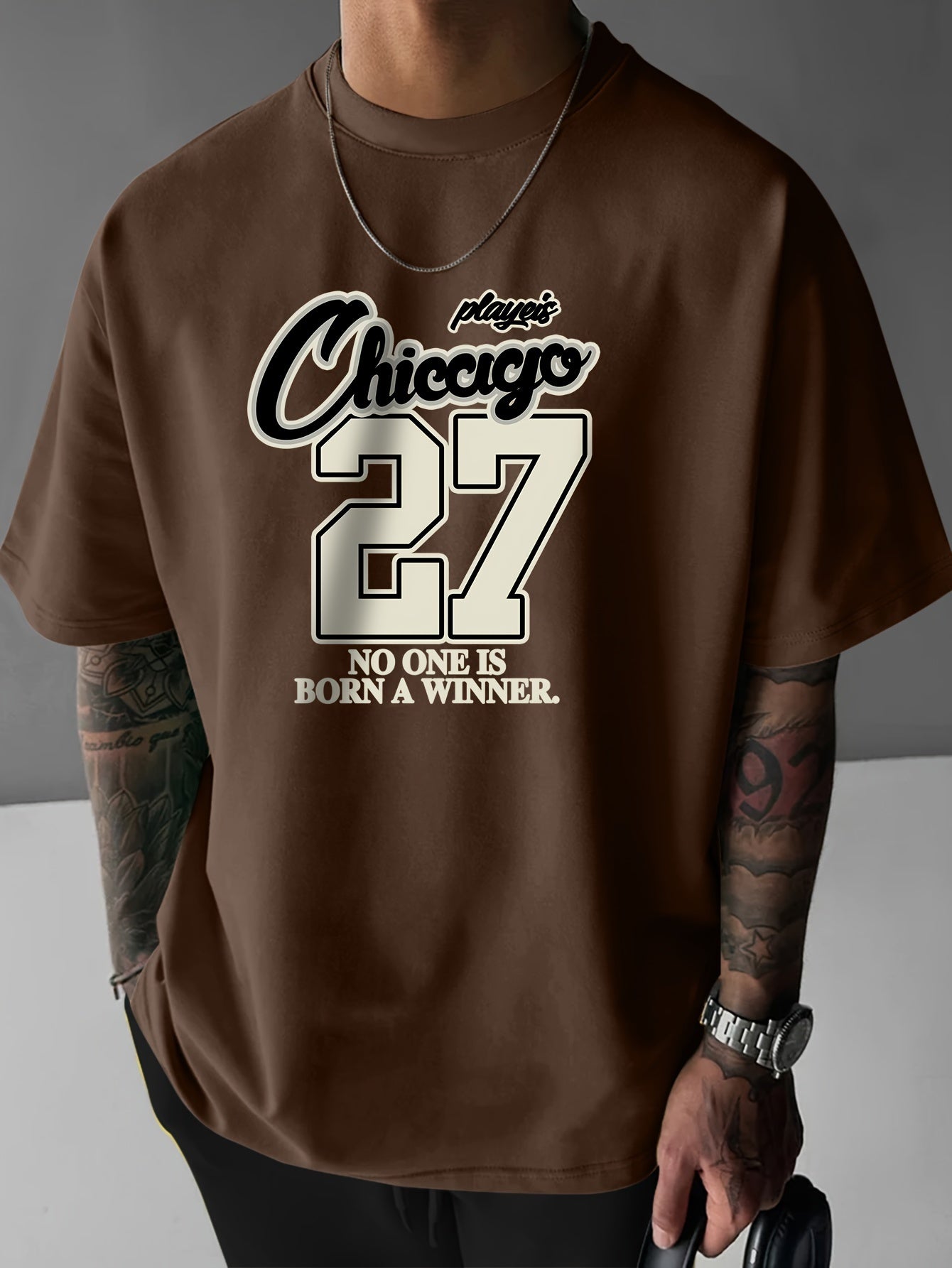 CHICAGO 27 Print, Men's Short Sleeve Round Collar Street Style T-shirt For Summer & Spring